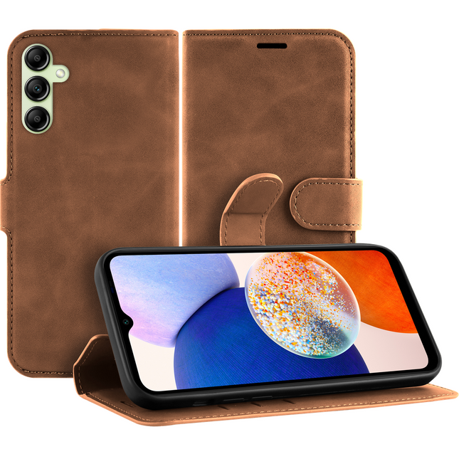 PrimeWallet Case - Samsung Galaxy A14 (4G/5G) - PU leather Wallet Case - Brown