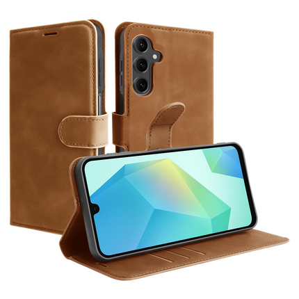 PrimeWallet Case - Samsung Galaxy A16 - PU leather Wallet Case - Brown