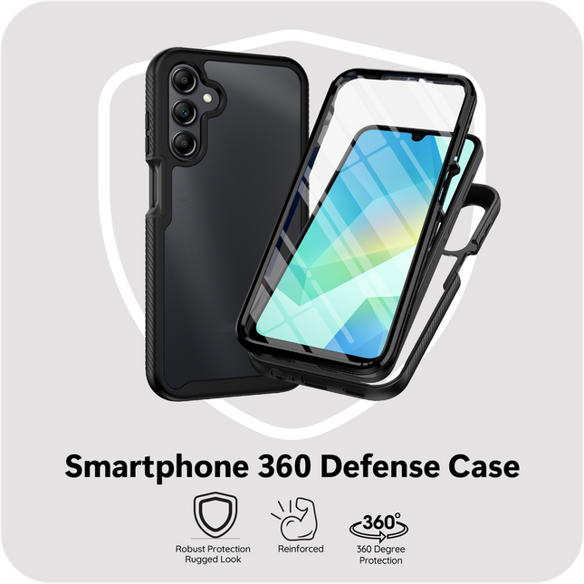 360 Defense Case - Samsung Galaxy A18 / A17 (4G / 5G) Hoesje - Full Body Protection with Built-in Screenprotector - Black