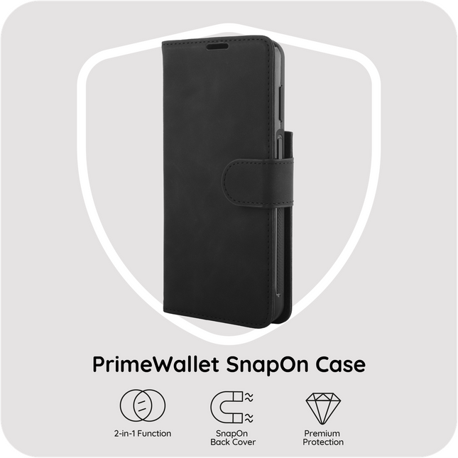 PrimeWallet SnapOn Case - Samsung Galaxy A27 - Detachable PU leather Wallet Case - (compatible with MagSafe) - Black