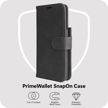 PrimeWallet SnapOn Case - Samsung Galaxy A37 - Detachable PU leather Wallet Case - (compatible with MagSafe) - Black