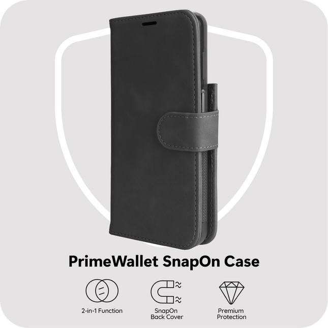 PrimeWallet SnapOn Case - Samsung Galaxy A37 - Detachable PU leather Wallet Case - (compatible with MagSafe) - Black