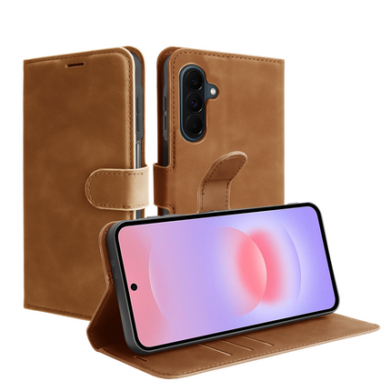 PrimeWallet Case - Samsung Galaxy A37 - PU leather Wallet Case - Brown