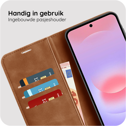 PrimeWallet Case - Samsung Galaxy A37 - PU leather Wallet Case - Brown