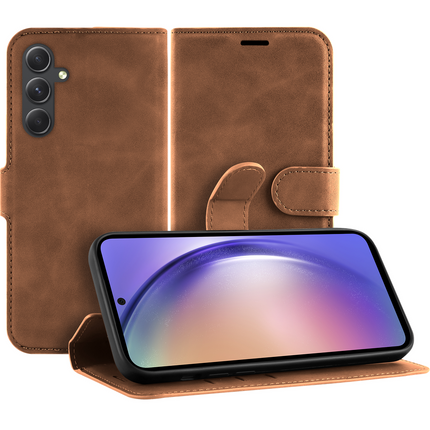 PrimeWallet Case - Samsung Galaxy A55 - PU leather Wallet Case - Brown