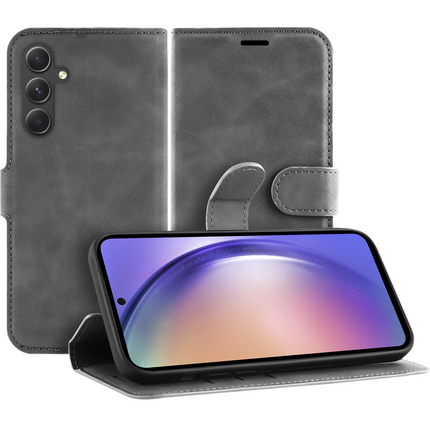 PrimeWallet Case - Samsung Galaxy A55 - PU leather Wallet Case - Grey