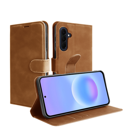 PrimeWallet Case - Samsung Galaxy A57 - PU leather Wallet Case - Brown