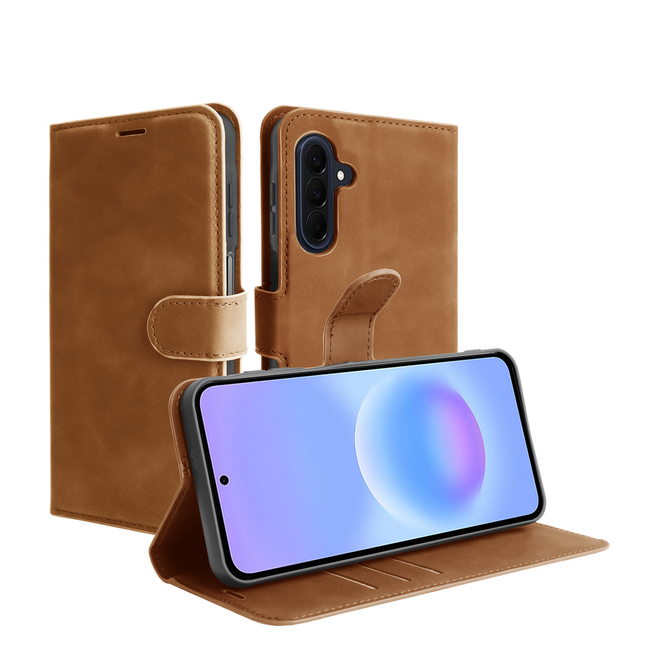 PrimeWallet Case - Samsung Galaxy A57 - PU leather Wallet Case - Brown
