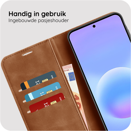 PrimeWallet Case - Samsung Galaxy A57 - PU leather Wallet Case - Brown
