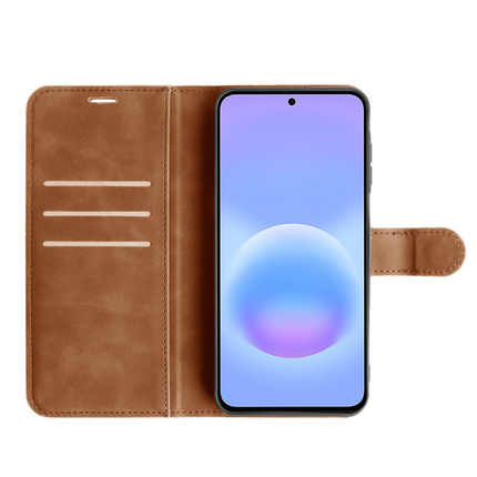 PrimeWallet Case - Samsung Galaxy A57 - PU leather Wallet Case - Brown