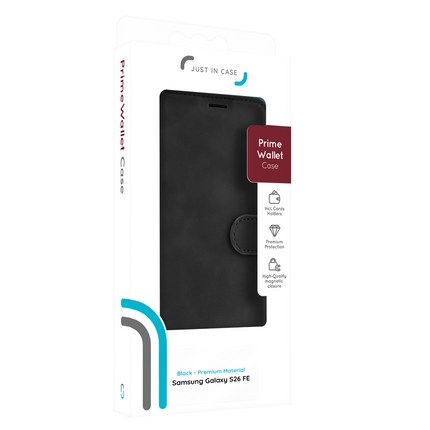 PrimeWallet Case - Samsung Galaxy S26 FE - PU leather Wallet Case - Black