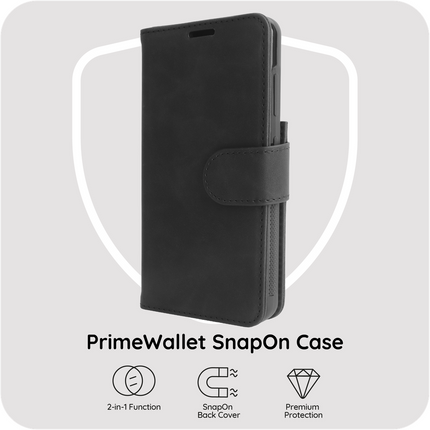 PrimeWallet SnapOn Case - Samsung Galaxy S26 - Detachable PU leather Wallet Case - (compatible with MagSafe) - Black