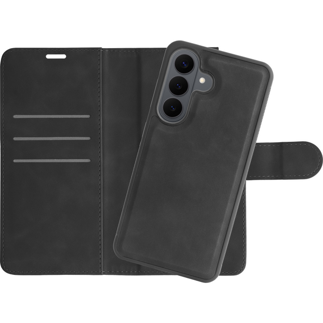 PrimeWallet SnapOn Case - Samsung Galaxy S26 Plus - Detachable PU leather Wallet Case - (compatible with MagSafe) - Black