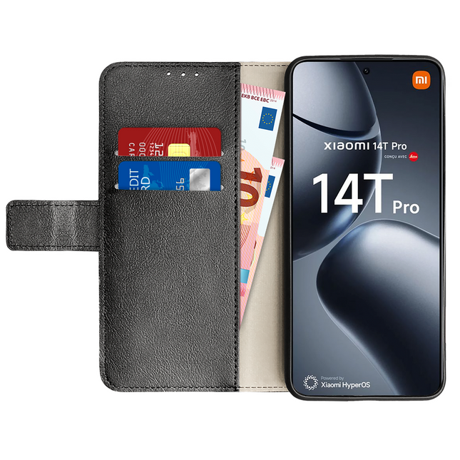 Classic Wallet Case - Xiaomi 14T Pro - PU leather Book Case - Black