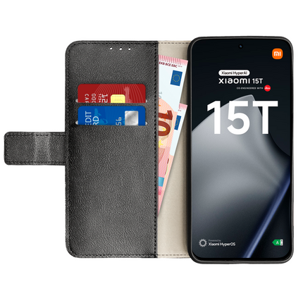 Classic Wallet Case - Xiaomi 15T - PU leather Book Case - Black