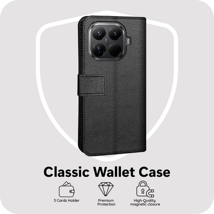 Classic Wallet Case - Xiaomi 15T Pro - PU leather Book Case - Black
