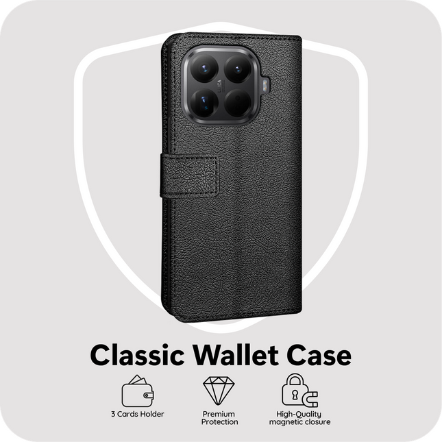 Classic Wallet Case - Xiaomi 15T Pro - PU leather Book Case - Black