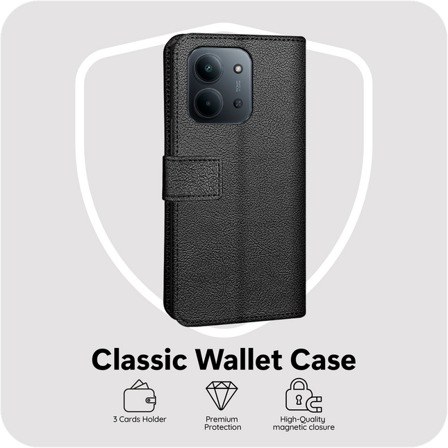 Classic Wallet Case - Xiaomi Poco C85 - PU leather Book Case - Black