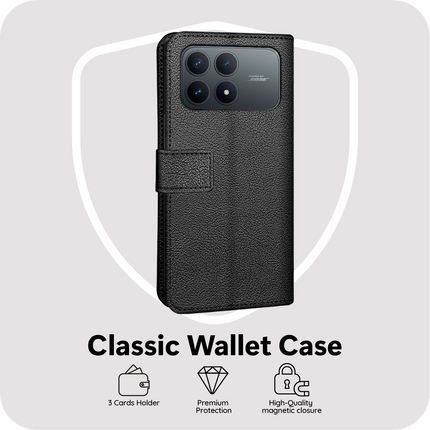 Classic Wallet Case - Xiaomi Poco F8 Pro - PU leather Book Case - Black