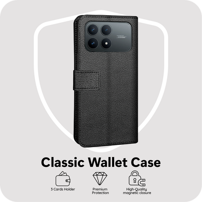 Classic Wallet Case - Xiaomi Poco F8 Pro - PU leather Book Case - Black
