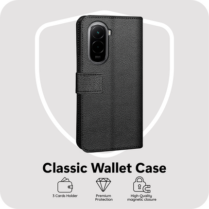 Classic Wallet Case - Xiaomi Poco M7 4G - PU leather Book Case - Black