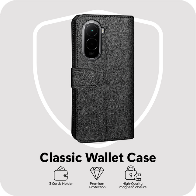 Classic Wallet Case - Xiaomi Poco M7 4G - PU leather Book Case - Black