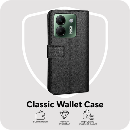 Classic Wallet Case - Xiaomi Poco M7 Pro - PU leather Book Case - Black