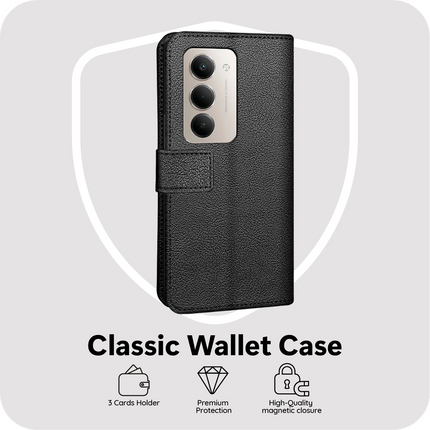 Classic Wallet Case - Xiaomi Redmi 15 (4G/5G) - PU leather Book Case - Black