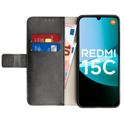 Classic Wallet Case - Xiaomi Redmi 15C - PU leather Book Case - Black