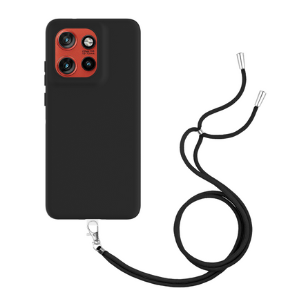 Lanyard Case - Motorola Edge 60 Neo - Soft TPU Protective Cover with Necklace - Black