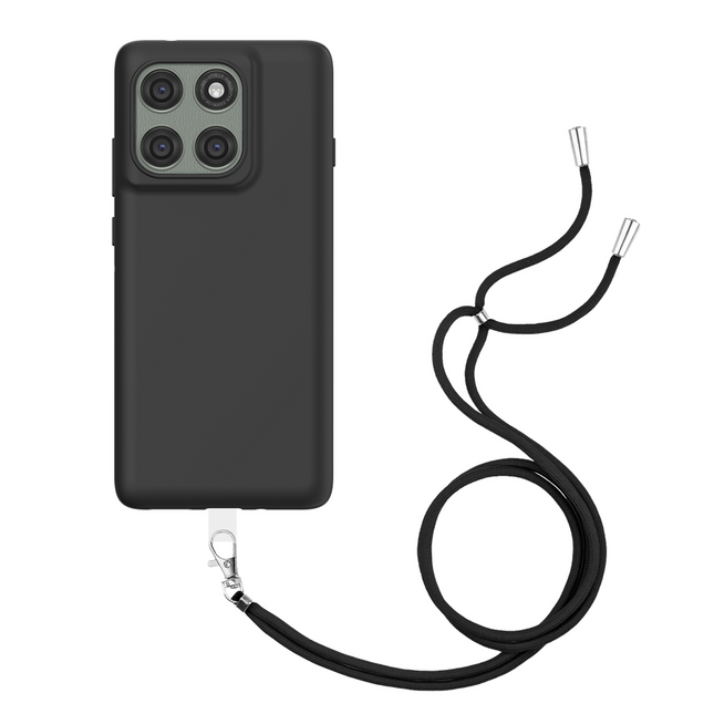 Lanyard Case - Motorola Edge 60 Pro - Soft TPU Protective Cover with Necklace - Black