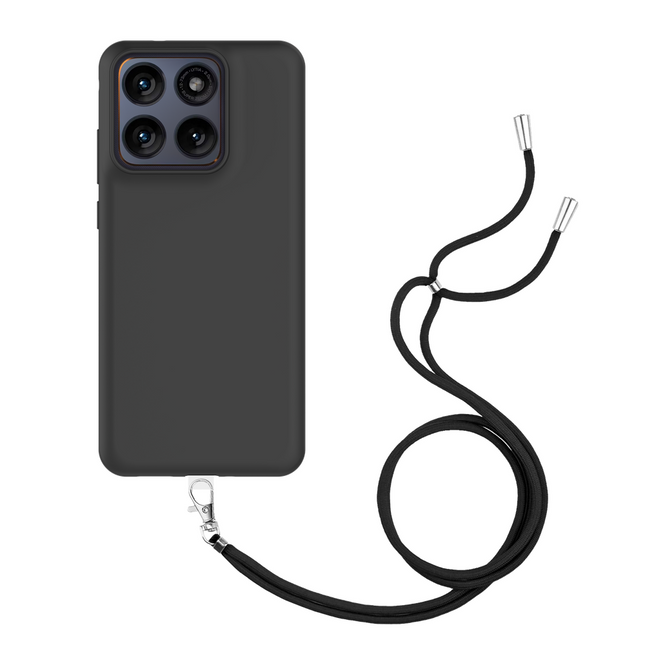 Lanyard Case - Motorola Edge 70 Fusion - Soft TPU Protective Cover with Necklace - Black