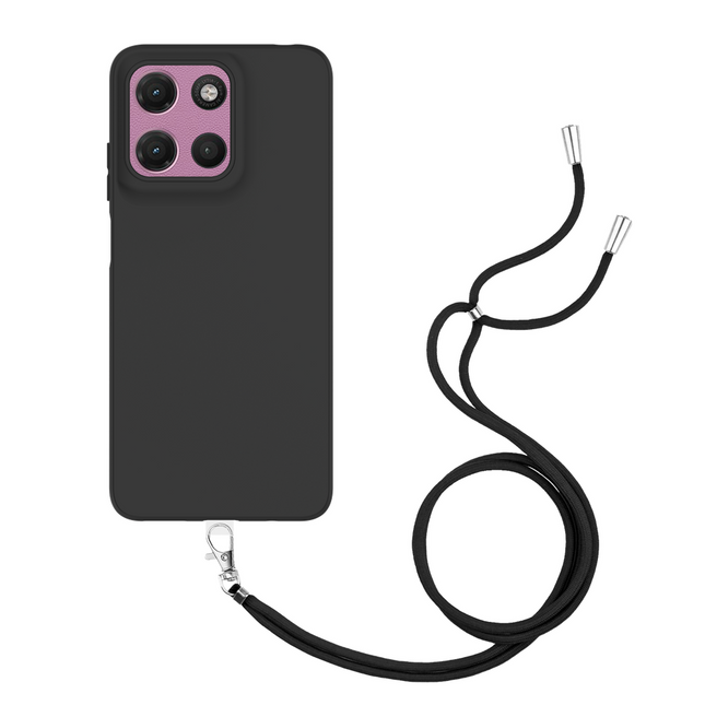 Lanyard Case - Motorola Moto G17 / G17 Power - Soft TPU Protective Cover with Necklace - Black