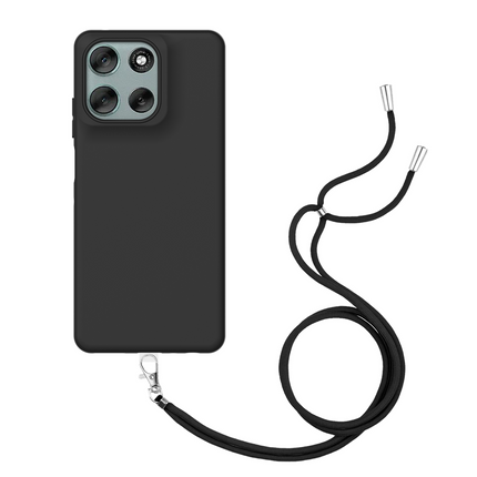 Lanyard Case - Motorola Moto G56 - Soft TPU Protective Cover with Necklace - Black