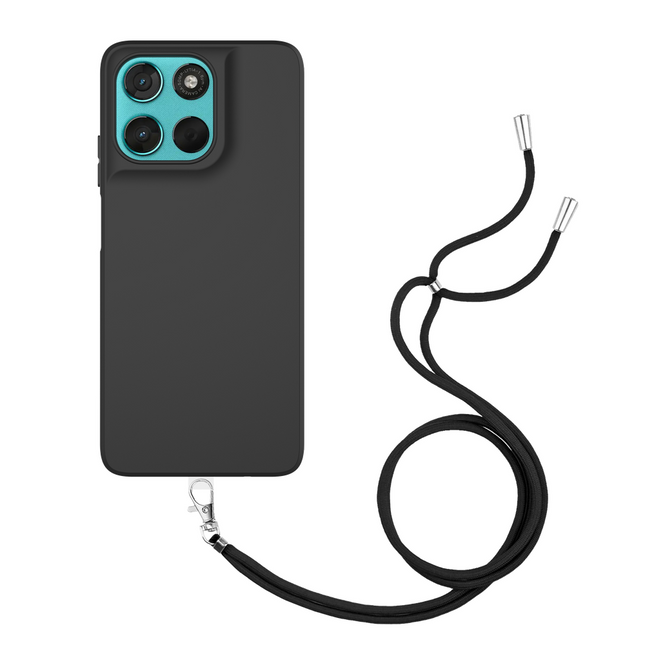 Lanyard Case - Motorola Moto G57 / G57 Power / G67 Power - Soft TPU Protective Cover with Necklace - Black