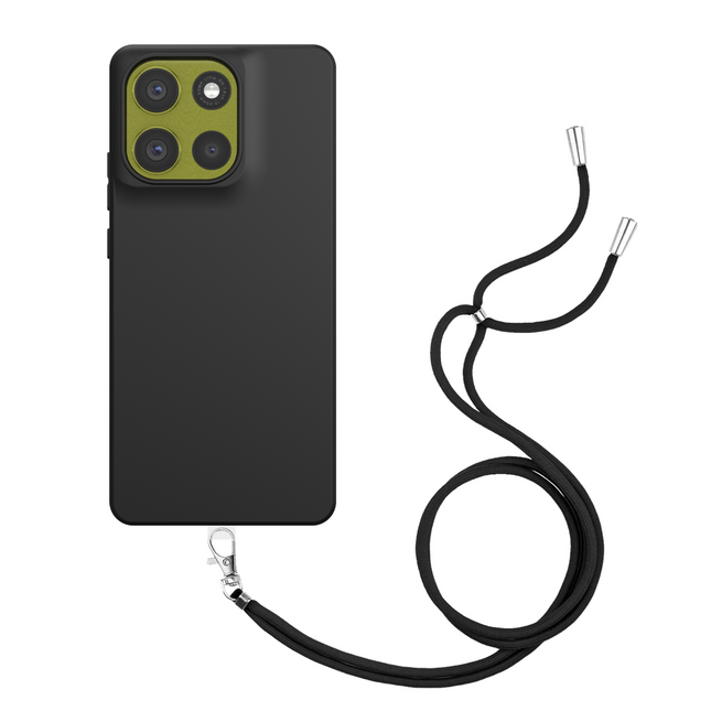 Lanyard Case - Motorola Moto G86 - Soft TPU Protective Cover with Necklace - Black