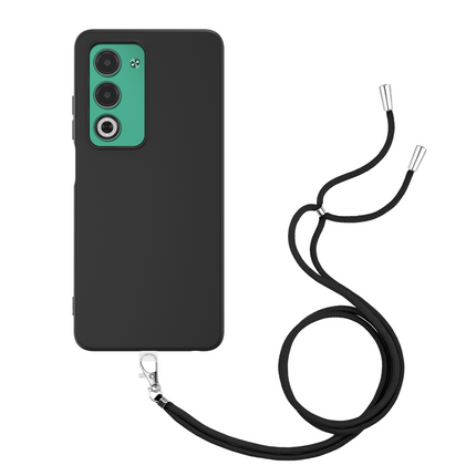 Lanyard Case - Oppo A5 (5G) - Soft TPU Protective Cover with Necklace - Black