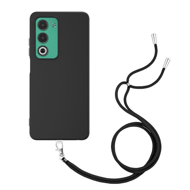 Lanyard Case - Oppo A5 (5G) - Soft TPU Protective Cover with Necklace - Black