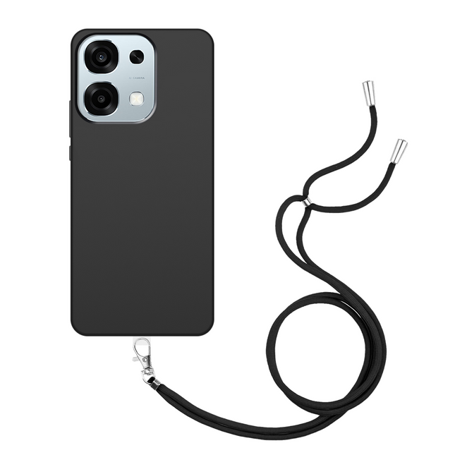 Lanyard Case - Oppo A6 Pro - Soft TPU Protective Cover with Necklace - Black