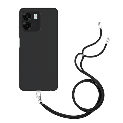 Lanyard Case - Oppo A6x (4G/5G) - Soft TPU Protective Cover with Necklace - Black
