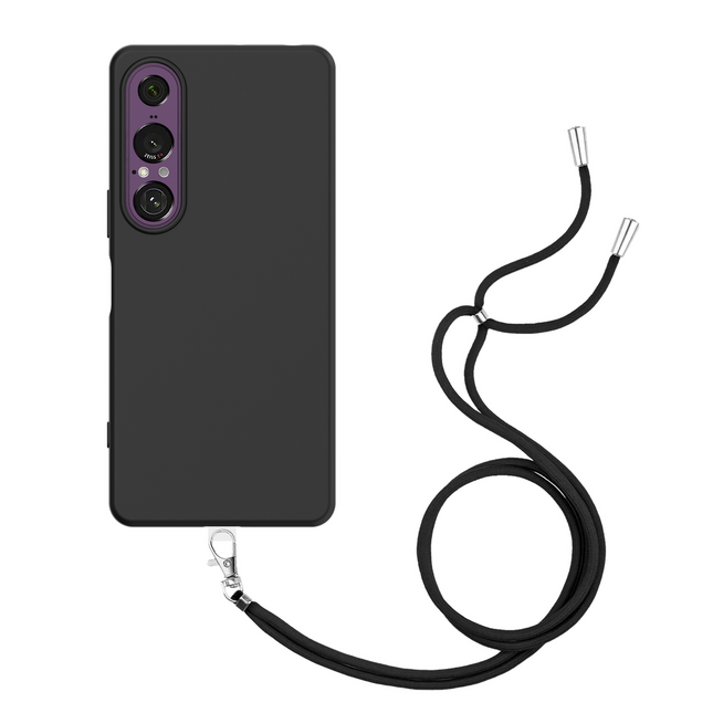 Lanyard Case - Sony Xperia 1 VII - Soft TPU Protective Cover with Necklace - Black
