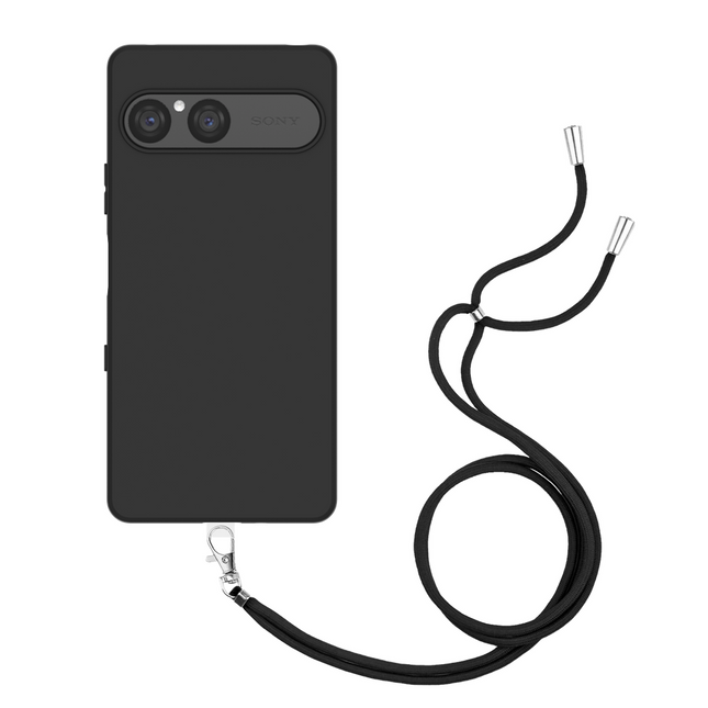 Lanyard Case - Sony Xperia 10 VIII / VII - Soft TPU Protective Cover with Necklace - Black