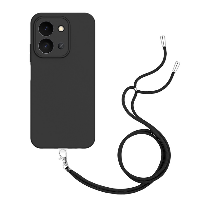 Lanyard Case - Xiaomi Poco C85 - Soft TPU Protective Cover with Necklace - Black