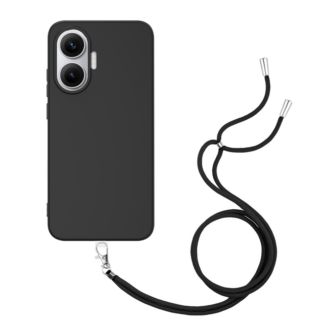 Lanyard Case - Xiaomi Poco F7 - Soft TPU Protective Cover with Necklace - Black