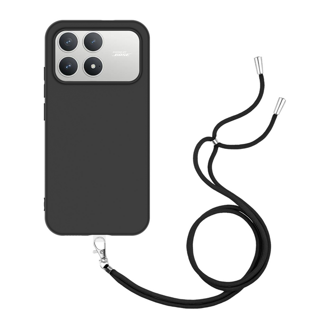 Lanyard Case - Xiaomi Poco F8 Pro - Soft TPU Protective Cover with Necklace - Black