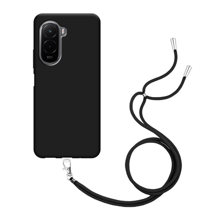 Lanyard Case - Xiaomi Poco M7 4G - Soft TPU Protective Cover with Necklace - Black