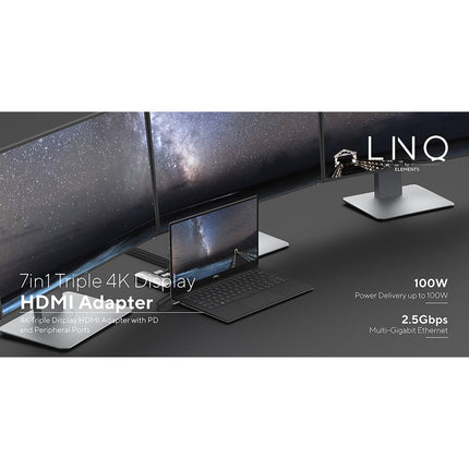 LINQ Connects 7in1 USB-C HDMI Adapter - Triple Display MST