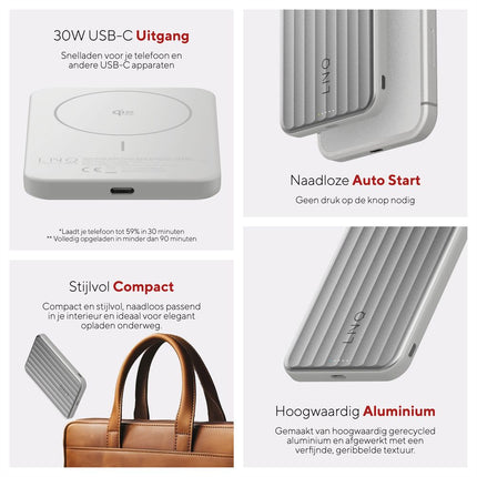 LINQ Connects - Magnetic Wireless Powerbank 25W - Semi-Solid State Battery - 5.000 mAh