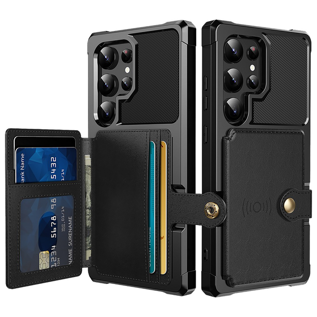 Samsung Galaxy S24 Ultra - Magnetic Card Holder Hybrid Case - Black
