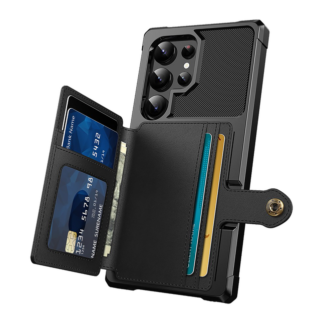 Samsung Galaxy S24 Ultra - Magnetic Card Holder Hybrid Case - Black